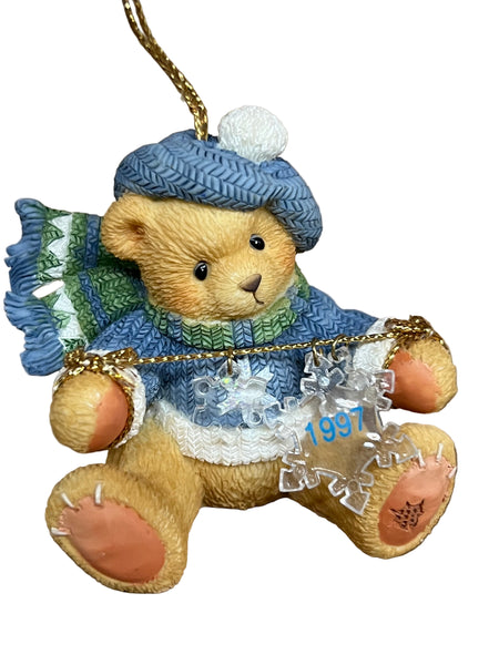 BEAR WITH DANGLING SNOW FLAKE ORNAMENT